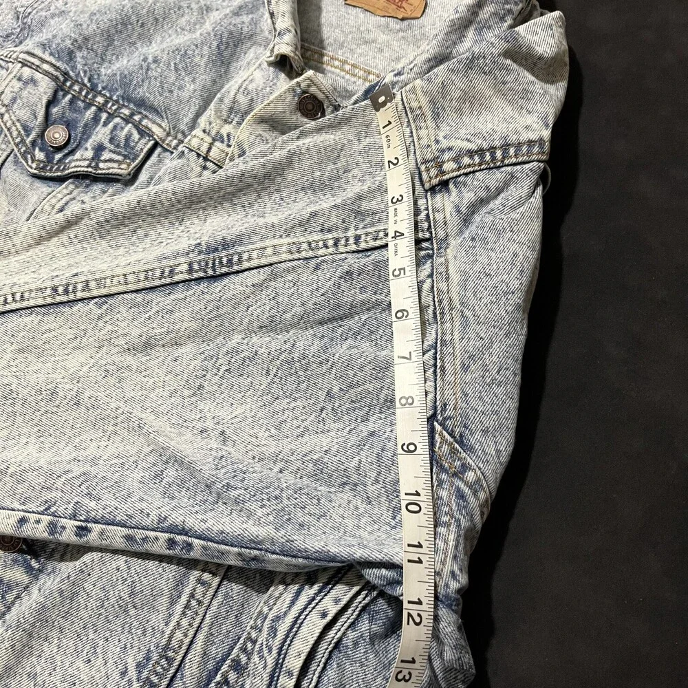 Vintage Levis Trucker Jacket 1980s Galactic Acid wash Levi Moto Leather Patch US